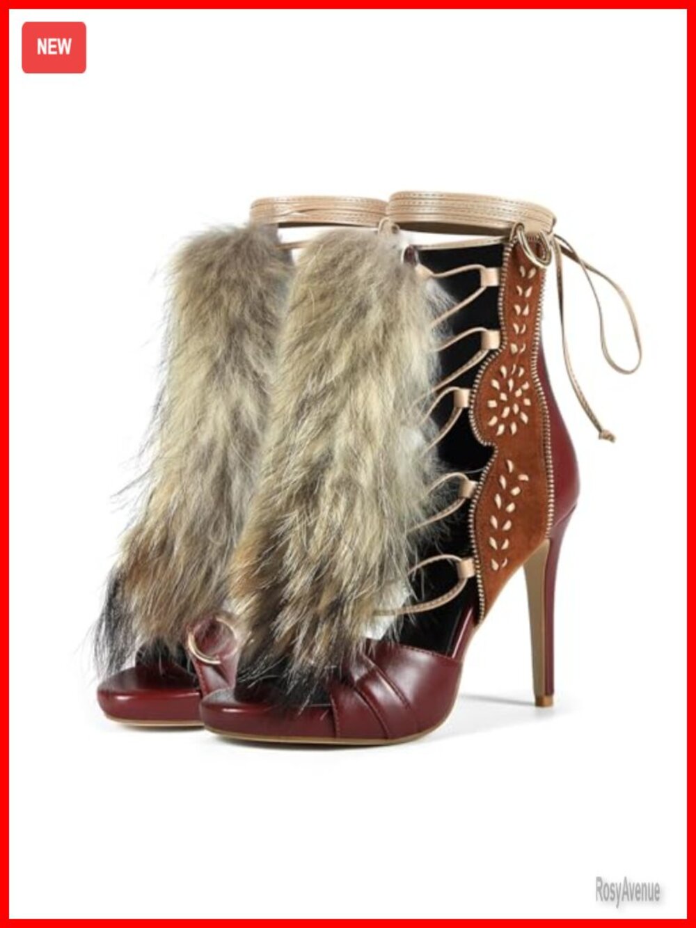 Handmade Suede Fur Stiletto Ankle Strap Heeled Sandals Bootie
